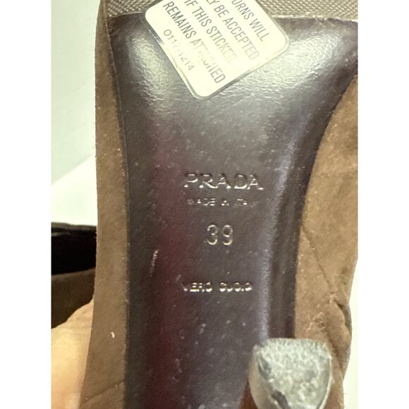 Prada Women's Vero Cuoio Bootie Heeled Zip Brown Suede Italy Size EU 39 US 8 - Picture 11 of 11